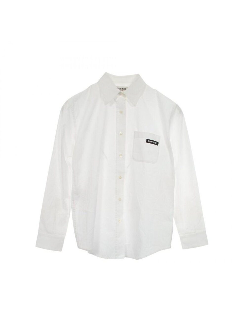 Miu Miu Logo Patch Long Sleeve Cotton Shirt